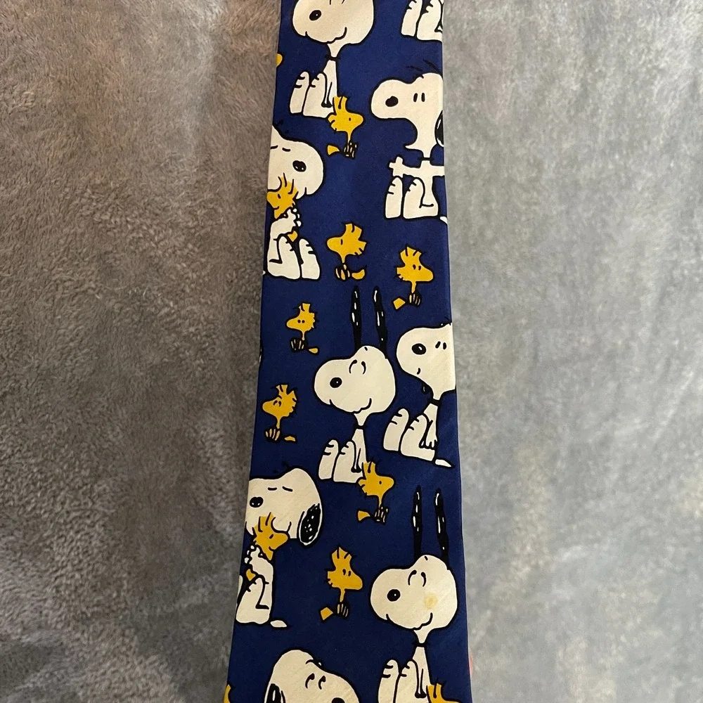 Vintage Peanuts Men Pals Snoopy Woodstock Emotions 90s Silk Neck Tie Cartoon